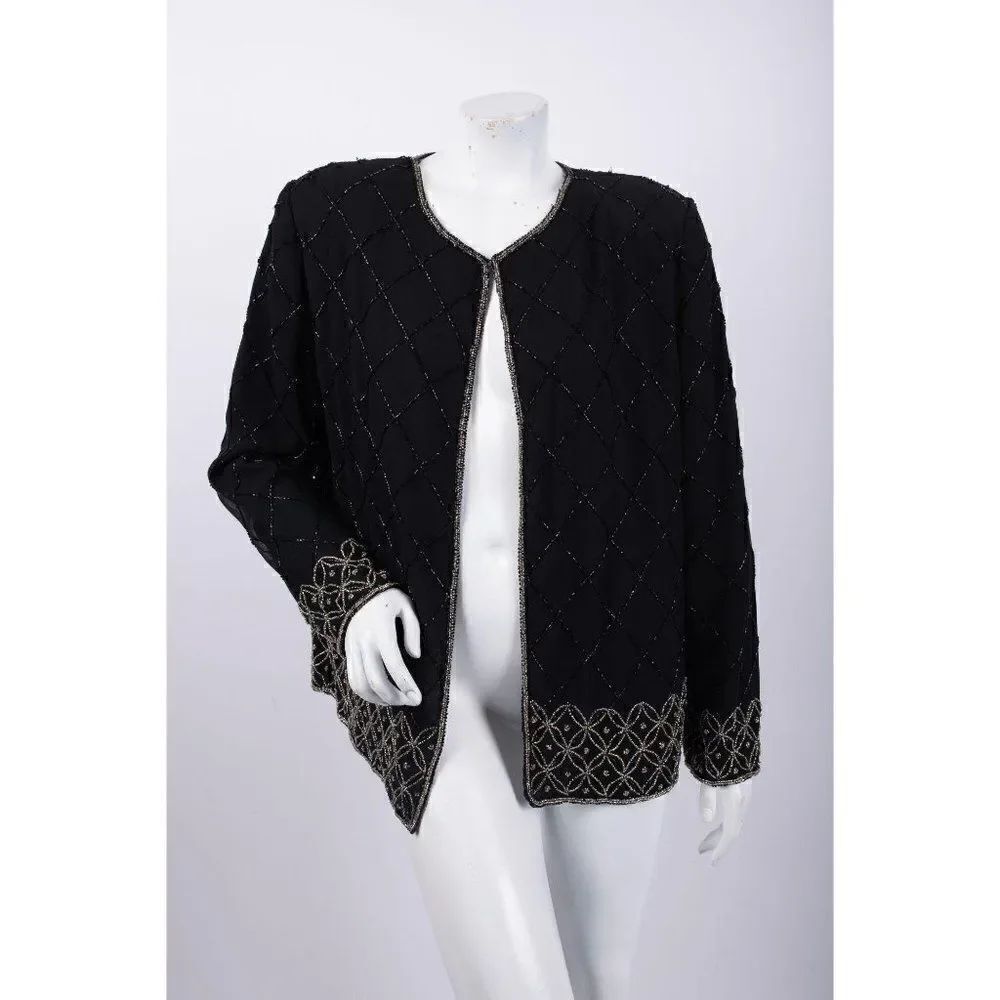 Vintage JMD NY Sequin Formal Jacket Black Beaded